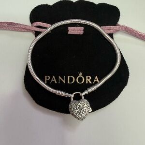 Pandora Silver Bracelet with Intricate Heart Charm